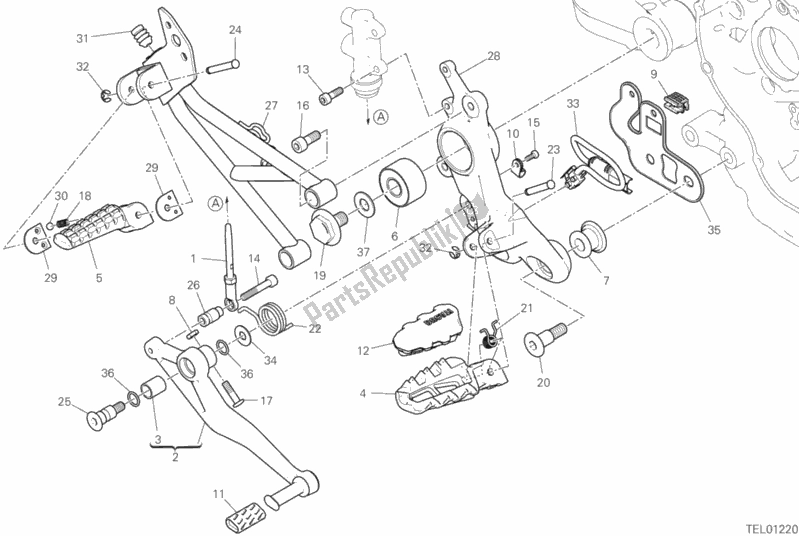 Toutes les pièces pour le Repose-pieds Droit du Ducati Hypermotard 950 USA 2019